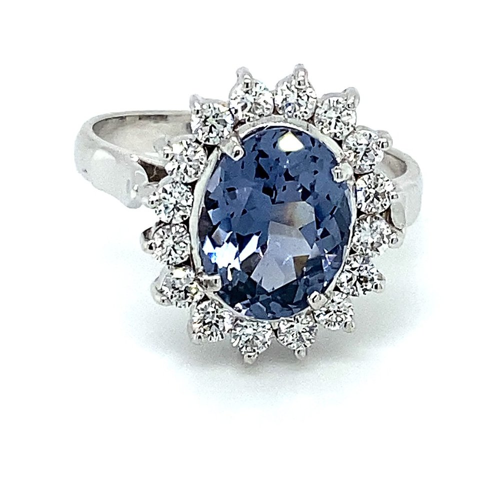 Blue Spinel 3.26ct Diamonds 18K White Gold Ring